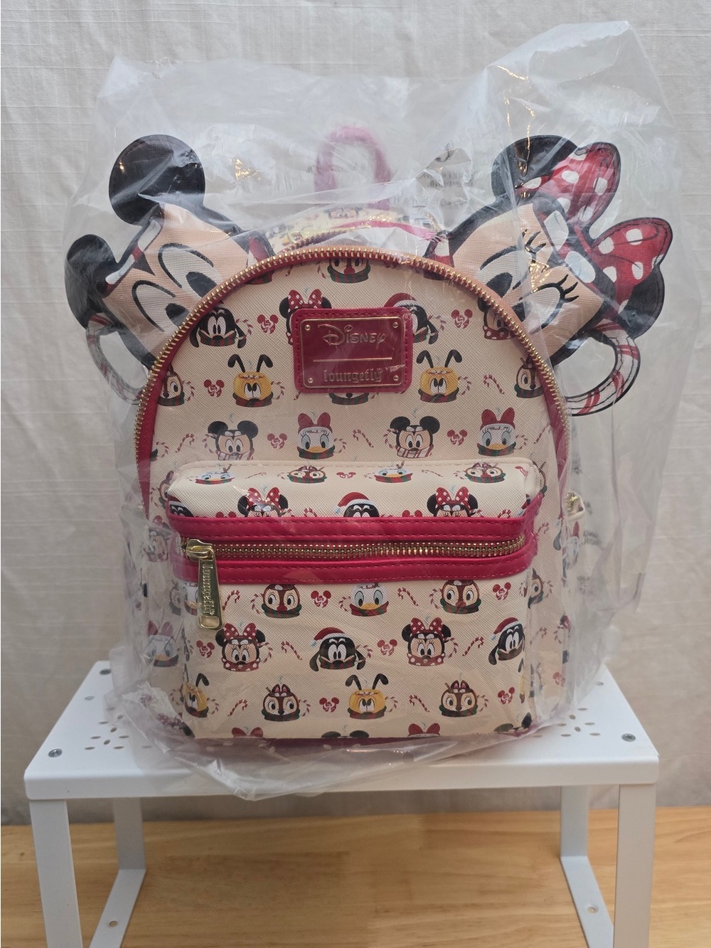 Loungefly Disney Parks Mickey Mouse Backpack, Ears, Wallet Set, Cream & Red, Hot